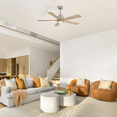 52'' Dimmable Solid Wood Blades Ceiling Fan With Lights And Remote Control Reversible Dc Motor Timer Memory