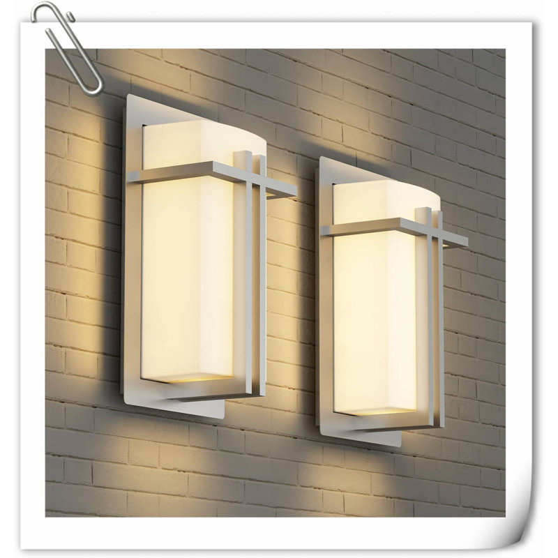 ETL Listed Exterior Wall Sconce, Waterproof & All Weather Resistant, E26 Socket Porch Light Fixture, Brushed Nickel Elongated Frame, 2-Pack