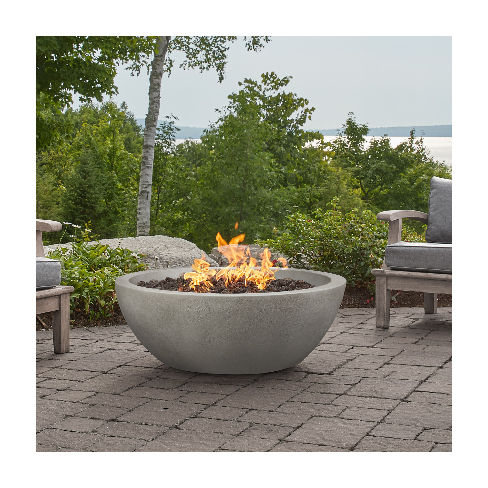 Eldora Round Concrete Fire Pit by Jensen Co, 14" H x 38" W x 38" D, Shade, Natural Gas
