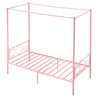 Twin Size Canopy Bed Frame, Metal Canopy Bed With Headboard & Four Posters