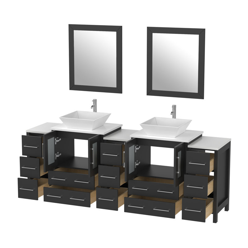  84" Double Bathroom Vanity Set with Mirror, Espresso