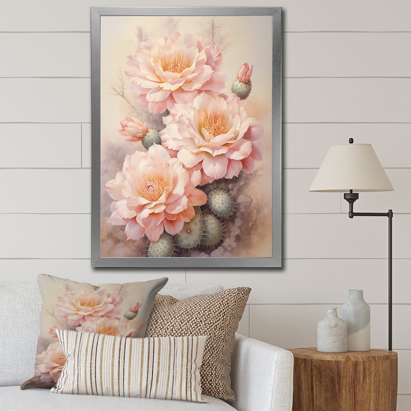 Yeidy, cactus rose, vert, impression romantique I, Cadre photo argenté, H 44 po x l 34 po x P 1,5 po