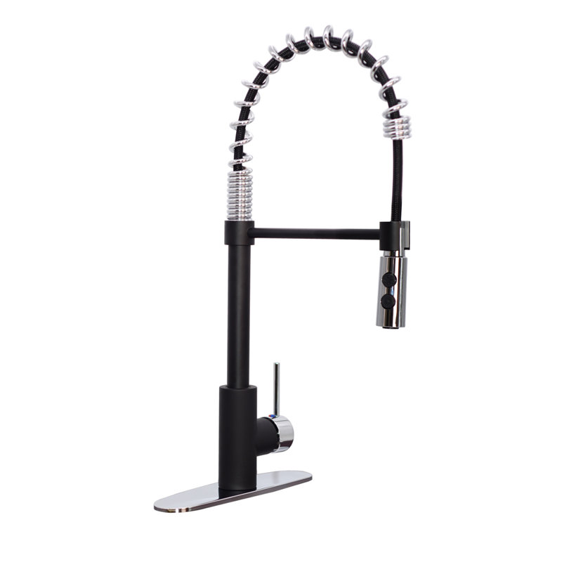 Westbrass Pull Down Spray Kitchen Faucet, Matte Black/Polished Chrome