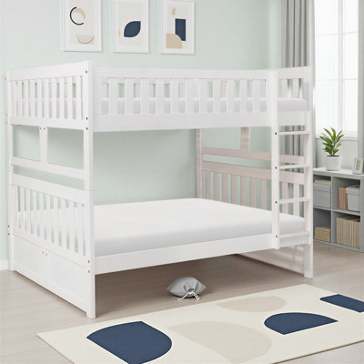 Nevaeh Transitional Wood Full over Full Bunk Bed includes 6" Memory Foam Mattress, Protective Guard Rails, Integrated Ladder & Reinforced Support Slats