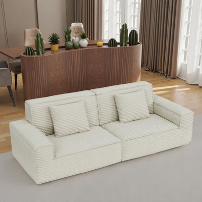 Canapé à compression en tissu de 106,3 pouces de large, style moderne, confortable pour la maison, salon, mobilier de chambre à coucher, compression sous vide, éponge double, droite à rebond élevé