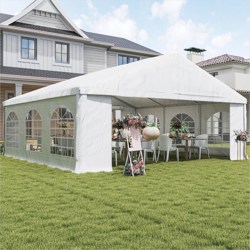 Pavillon de jardin 20 po x 20 pi pour espace extérieur en acier blanc et PE, avec design pliable avec structure en acier galvanisé