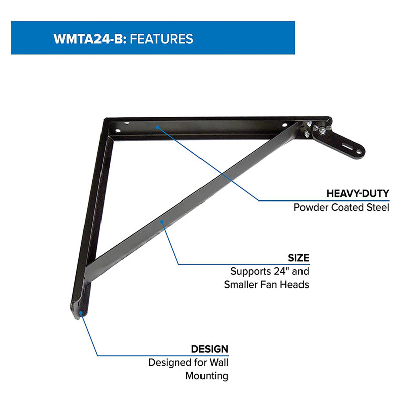Hydrofarm PCTWMTA24 Schaefer Adjustable Steel Wall Mount For 24 Inch Fans, Black