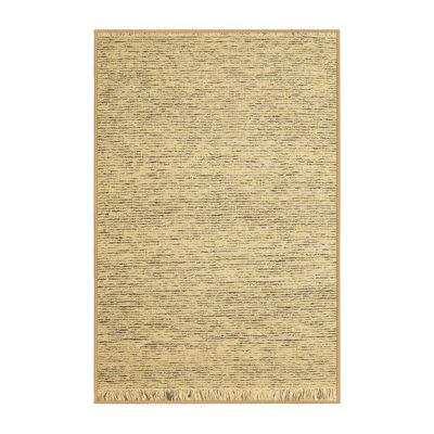 Tapis en laine et polyester à motif abstrait tissé à la machine en brun / gris Donald-John