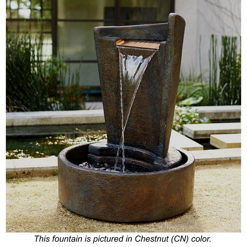 Eclipse Handcrafted Outdoor Concrete / Cement Weather Resistant Sculptural Fountain, Chestnut
