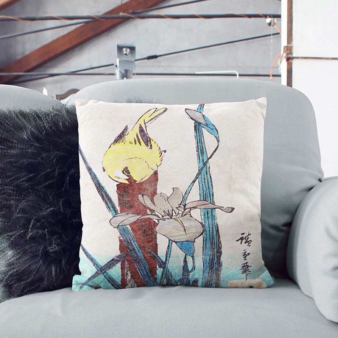 Bird & Iris Flower by Utagawa Hiroshige Cushion with Filling