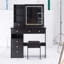 Meuble-lavabo de 37 po avec tiroir à gauche + tabouret rembourré, 2 prises AC + 2 prises USB, support pour séchoir à cheveux, grand miroir coulissant à DEL à commande tactile, ensemble de coiffeuse à maquillage à 3 couleurs, certificat EPA, GCC, UL-1909855797