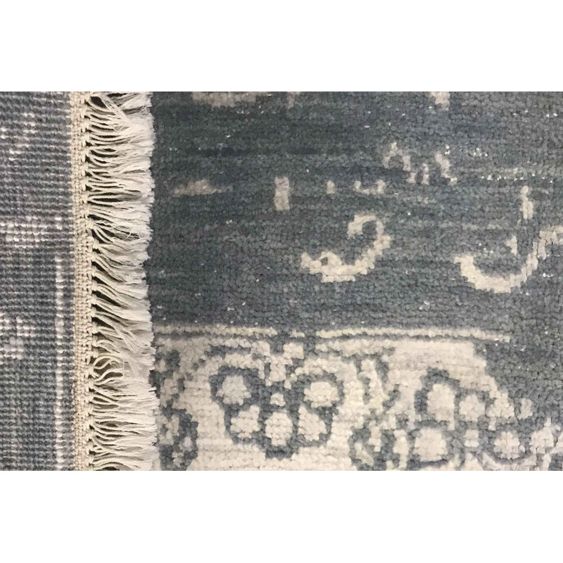Hand-Knotted High-Quality Blue and Silver Area Rug
