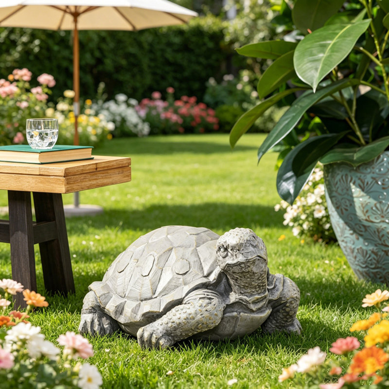 Statue tortue d'extérieur, gris foncé, sans assemblage requis