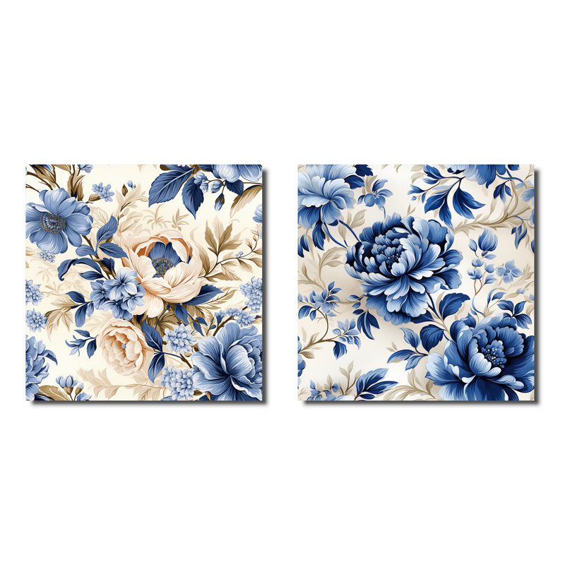 Motif victorien rococo bleu cobalt victorien, Toile tendue, H 36 po x l 73 po