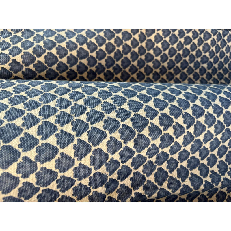 Navy Beige Block Print Curtains, 50" W x 96" L