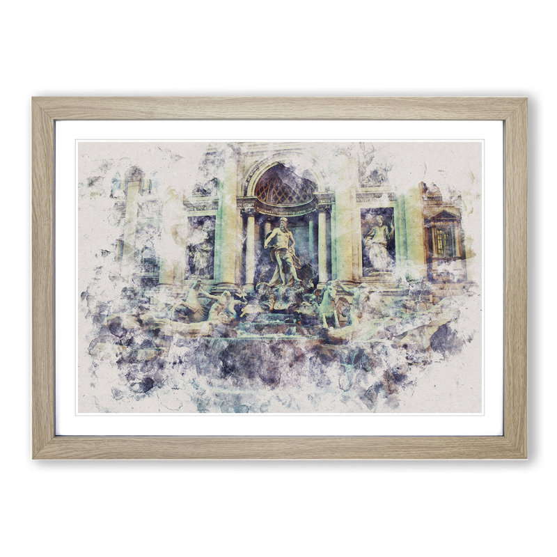 Trevi Fountain in Rome Vol.2 - Picture Frame Graphic Art, 36cm H x 48cm W x 2cm D, Oak