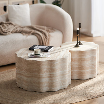 Set Of 2 Round Faux Mars Pattern Coffee Tables, Modern Minimalist Design For Living Room And Office Use