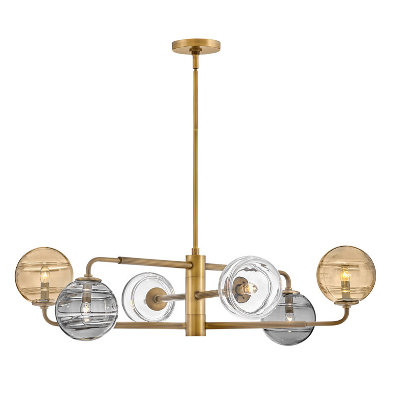 Lustre à un niveau réglable à six lumières avec globes multicolores Oberon