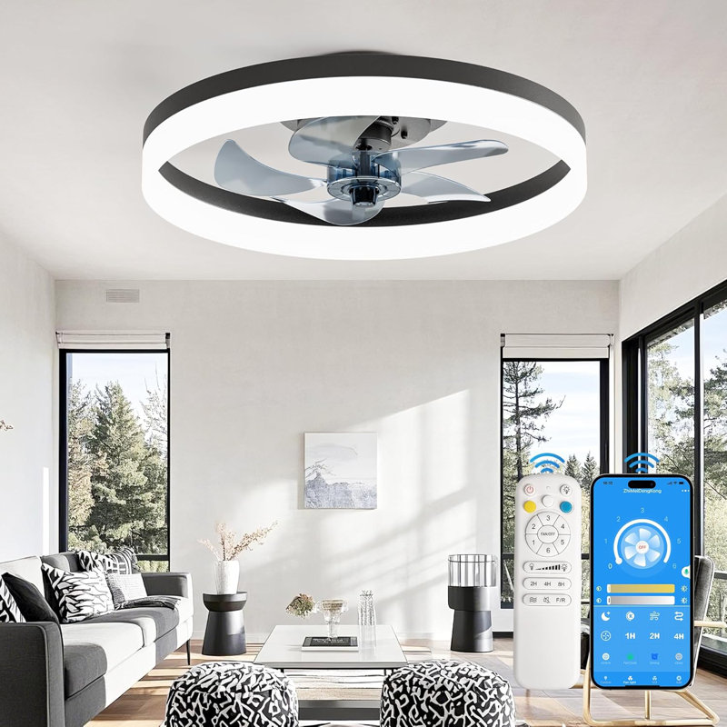 Ceiling Fans With Lights And Remote, 20 Inch Low Profile Fandelier With APP Control, Ultra Quiet, Modern Flush Mount LED Fan Light With 3CCT And 6 Wind Speeds, For Bedroom, Dining Room