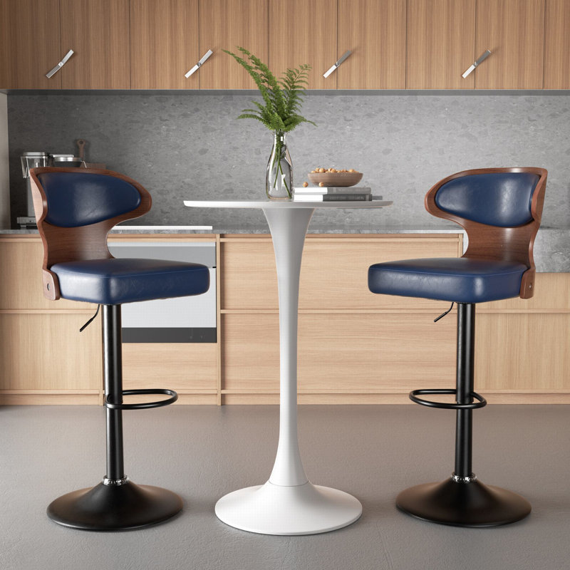 Sonja Adjustable Height Swivel Bar Stools With Back And Footrest, Blue