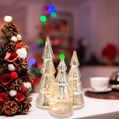 Battery Operated Silver Mercury Glass Trees (3ct)