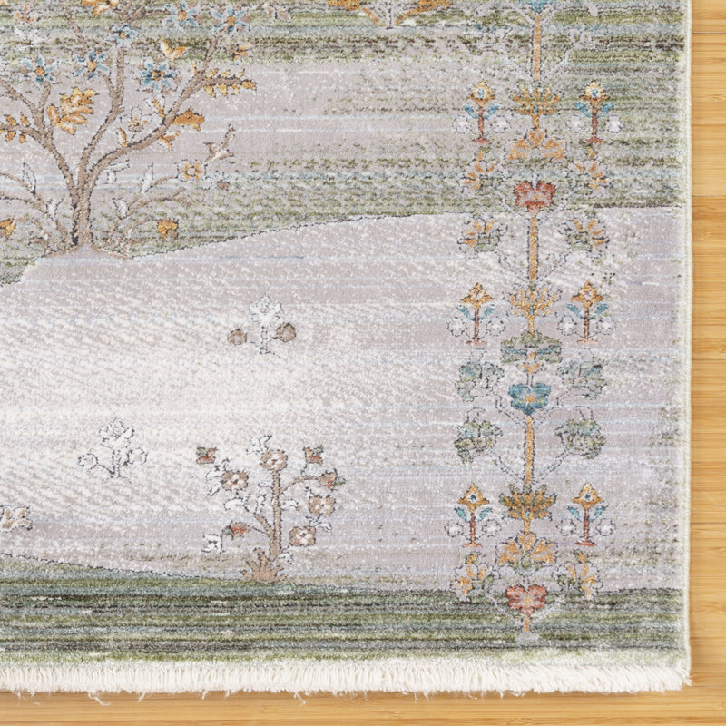 Tapis en viscose et polyester vert abstrait  Florance Olea, Rectangle 7 pi 10 po x 10 pi