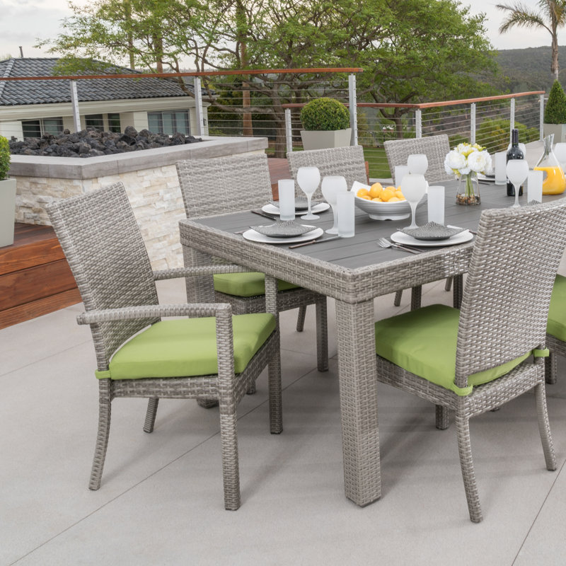 Cannes 9 Piece Dining Set with Cushions, Gray Frame/Ginkgo Green Cushion