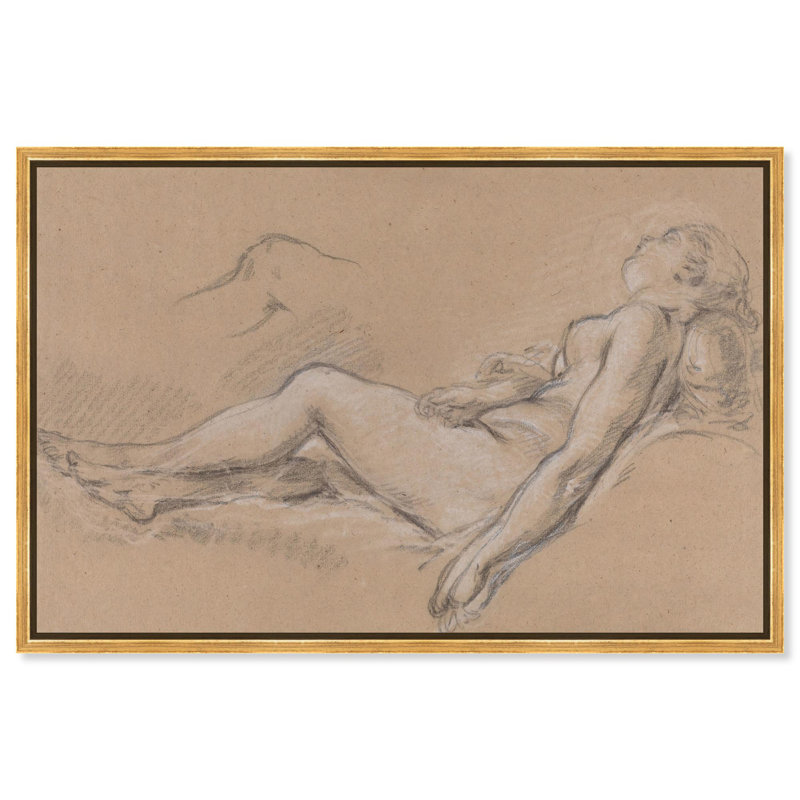 «Reclining Nymph 1752» par Art Remedy, H 11,5 po x l 16,5 po x P 1,2 po, Cadre flottant doré