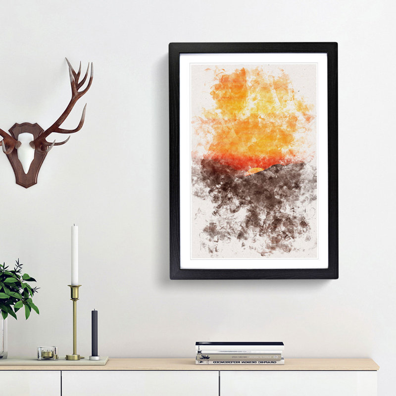 Orange Sunset - Picture Frame Painting Print, Black Framed, 87cm H x 62cm W x 2cm D