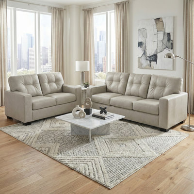 Roundhill Furniture Holmes Leather 2-Piece Living Room Set, Sofa And Loveseat
