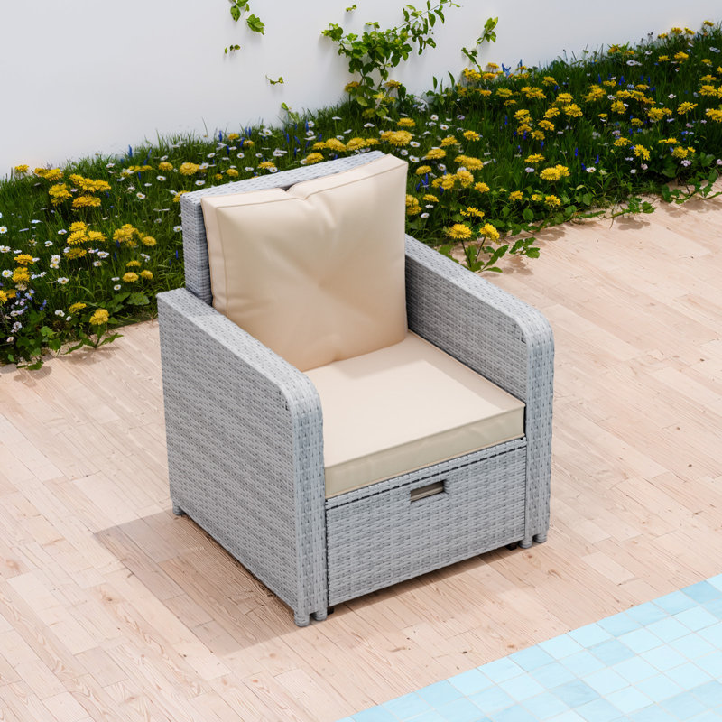 Chaise longue convertible en osier avec dossier réglable, Blanc, Noir