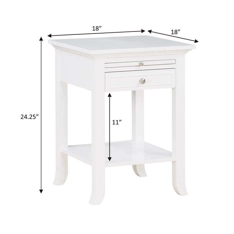 Carbin 24.25" Tall 1 Drawer End Table with Built-in Outlets and Pull-Out Shelf, White