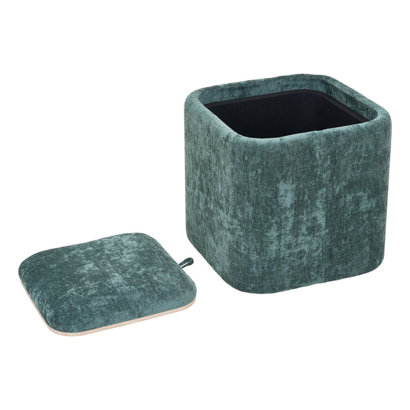 Modern Cube Storage Footstool Ottoman with Reversible Lid, Chenille, Green