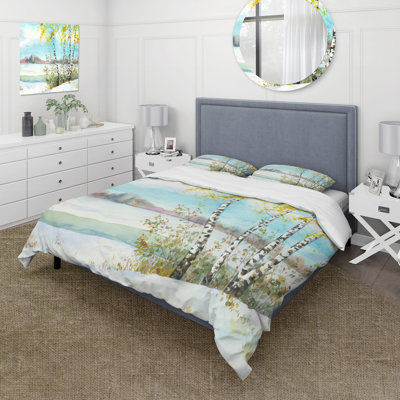Birches In Snowy Field - Lake House Duvet Cover Set - Microfiber Polyester