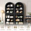 Bibliothèque arquée 73 ", bibliothèque de ferme à 6 niveaux avec tiroirs et tablettes ouvertes - tablette de présentation en bois avec tablette réglable-608758957-618192884