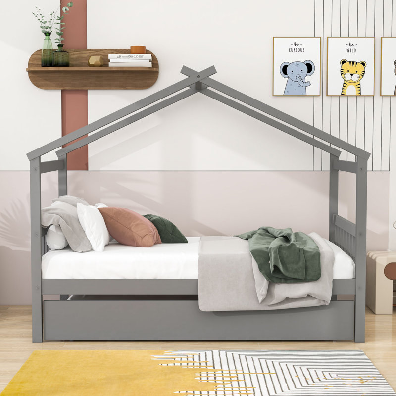 Agaro Twin House Beds Platform Bed with Trundle by  Isabelle & Max™, Gray