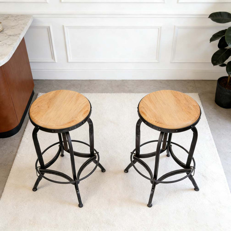 Industrial Firwood Adjustable Height Swivel Barstools, 1