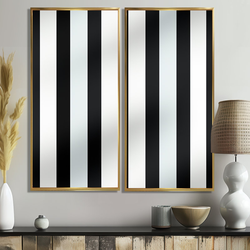 Black And White Striped Lines Harmony - Modern Canvas Prints, 32" H x 32" W, Floater Framed Print, Gold