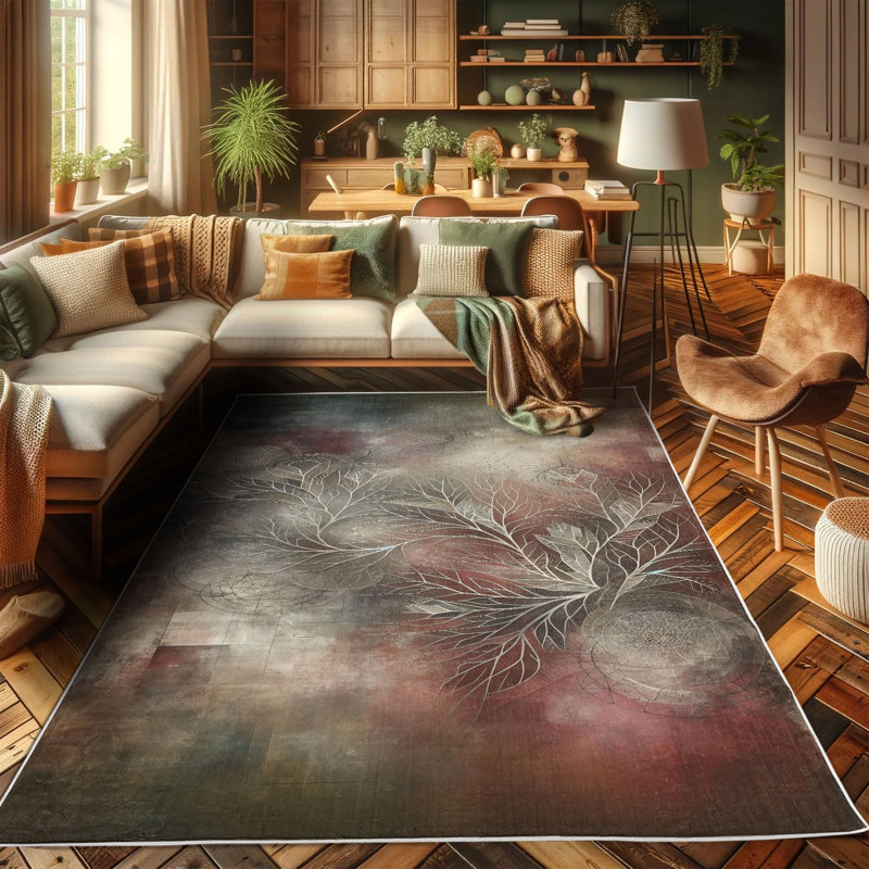 Gray and Ruby Bohemian Synthetic Rectangular Area Rug