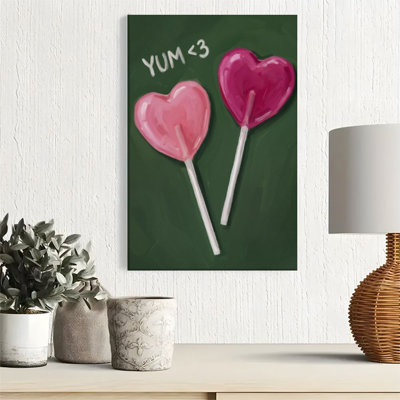 1pc Framed Canvas Wall Art Prints Poster, Heart-shaped lollipops, sweet love theme, hand-painted oil painting style Art Posters Canvas Print Painting