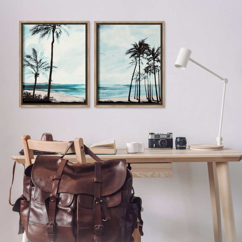«Tropical Palm Seaview», ensemble de 2 toiles flottantes encadrées par Linda Baliko, H 31 po x l 25 po