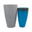 Ensemble de 2 pots à fleurs modernes en résine à finition mixte avec soucoupes et écrans de drainage, bleu brillant et gris moucheté-351265027
