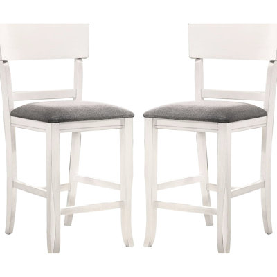 Chaise de salle à manger de style contemporain à hauteur de comptoir - 2 en bois massif blanc avec siège en tissu rembourré gris