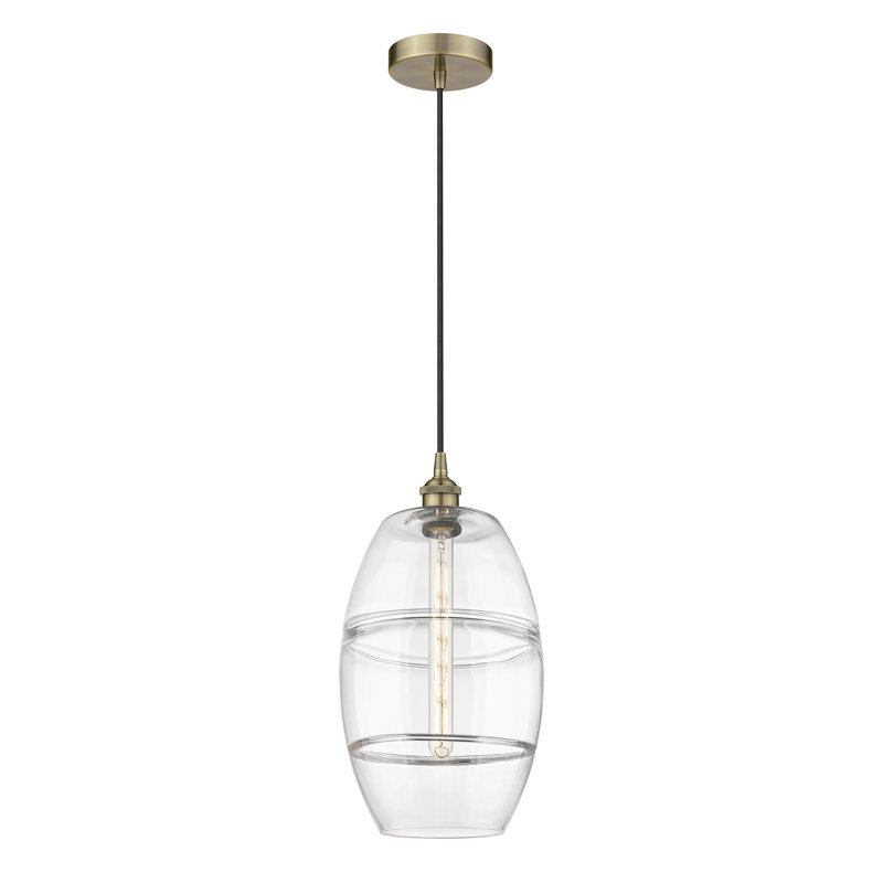 Mini-luminaire suspendu 1 lumière Edison Bettylou-616-G557, H 18,5 po x l 10 po x P 10 po, Transparent, Laiton antique