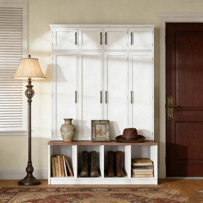 Hall Tree with 4 Hidden Hanging Hooks,Seating Bench with 8 Doors