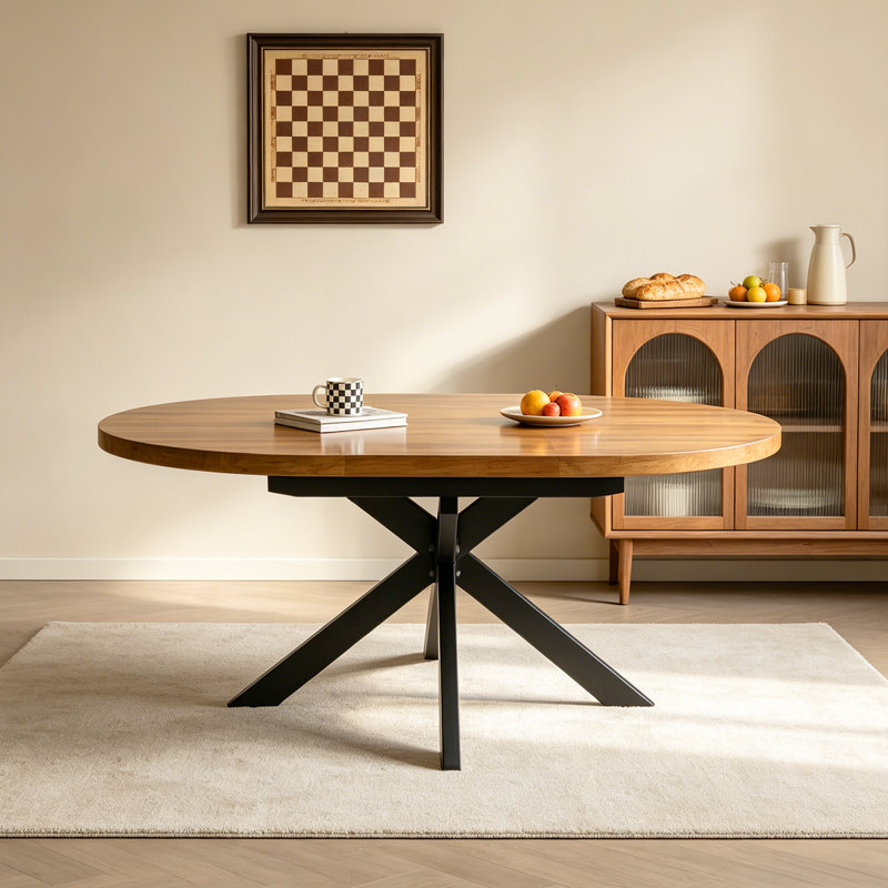 43"-59" Extendable Round Dining Table For 4-6, Mid Century Modern Wooden Round Table With Removable Leaves Space Saving Walnut