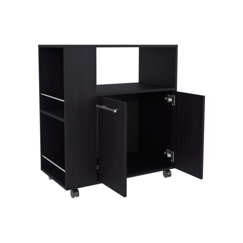 Wengue Kitchen Cart with Microwave Shelf and Open Storage, Perfect for Small Kitchens and Efficient Organization., Black