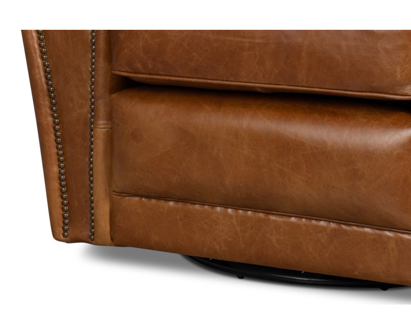 Elite Swivel Armchair, Brown Genuine Leather