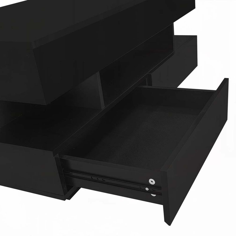 Table basse 2 tiroirs à plateau relevable avec finition ultrabrillante, Noir