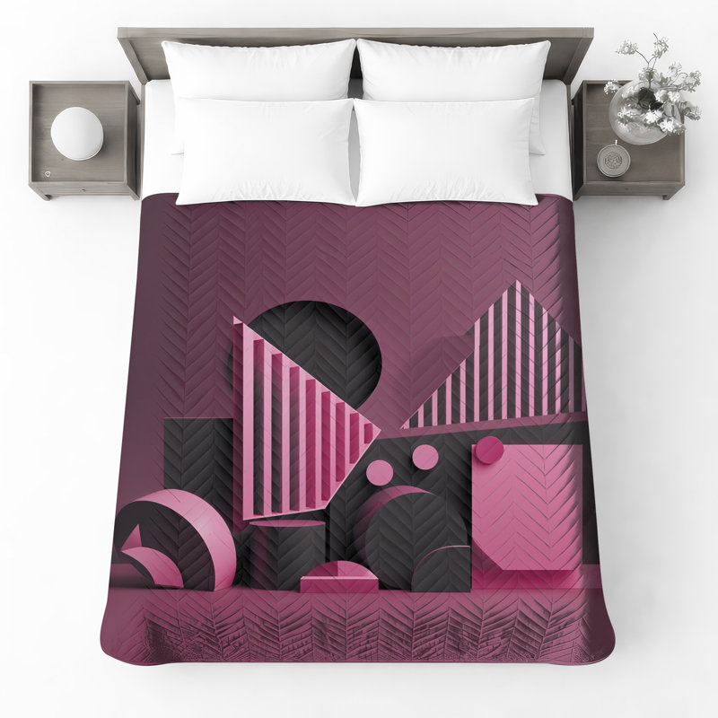 Couvre-lit matelassé à formes géométriques roses toutes tailles, Grand lit